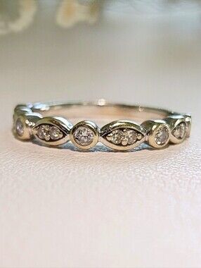 Bezel 14kt Diamond Half Eternity Ring Wedding Band Size 5.5